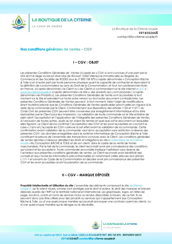 CGV - Conditions générales de ventes. Page 1