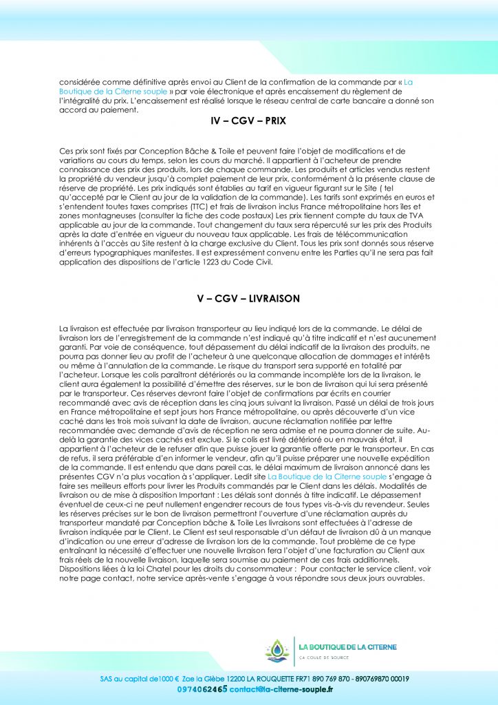 CGV - Conditions générales de ventes. Page 4