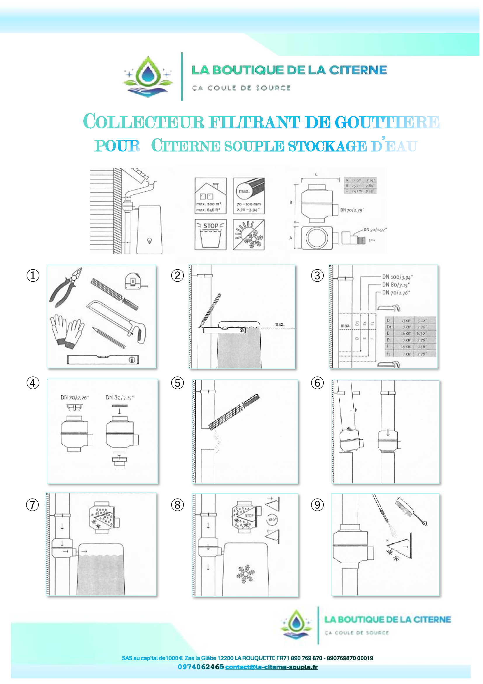 Collecteur D'Eau De Pluie Pour Gouttière - Adaptateur 70-100 Mm, Avec Tuyau 1 M, Kit Récupération Eau